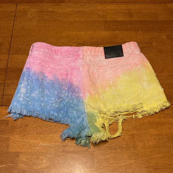 UNIF Womens Size 28 Tie Dye Pastel Distressed High Waisted Jean Short Shorts - Picture 8 of 13
